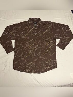 Rocawear Brown Script-Pattern Long Sleeve Shirt